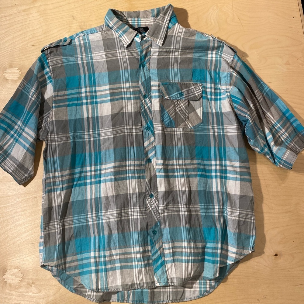 Red Ape Men's Blue and Gray Plaid Shirt 4X (OY)